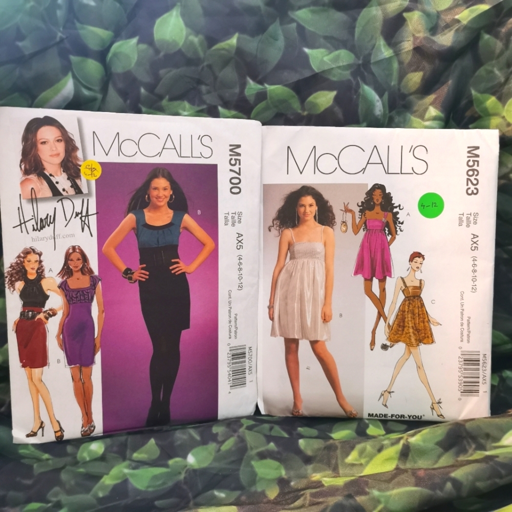 2 UNCUT Sewing Patterns McCall's M5700 & M5623 for Dresses, Hillary Duff, empire